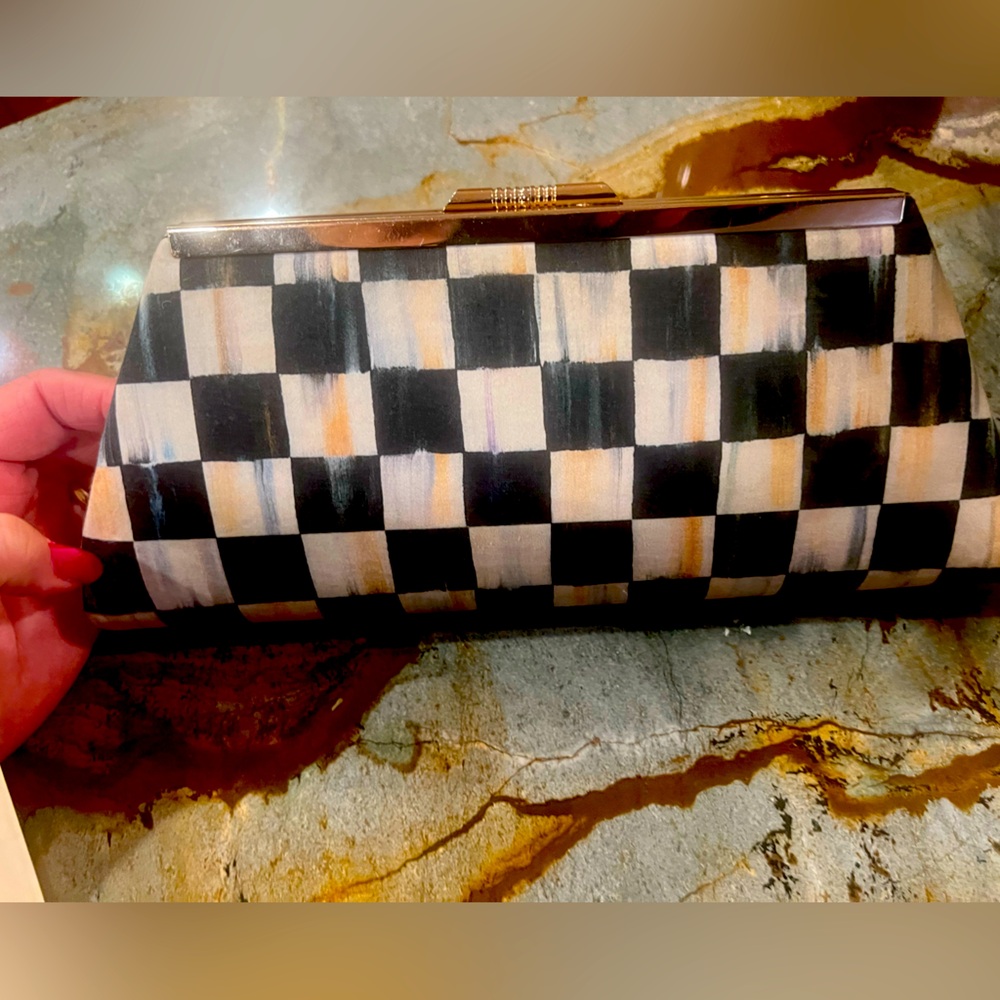 RARE One of a Kind🖤 Mackenzie Childs Courtly Check Fabric Handmade Clutch Purse